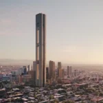 torre de armazenamento de energia com baterias de gravidade e blocos de concreto