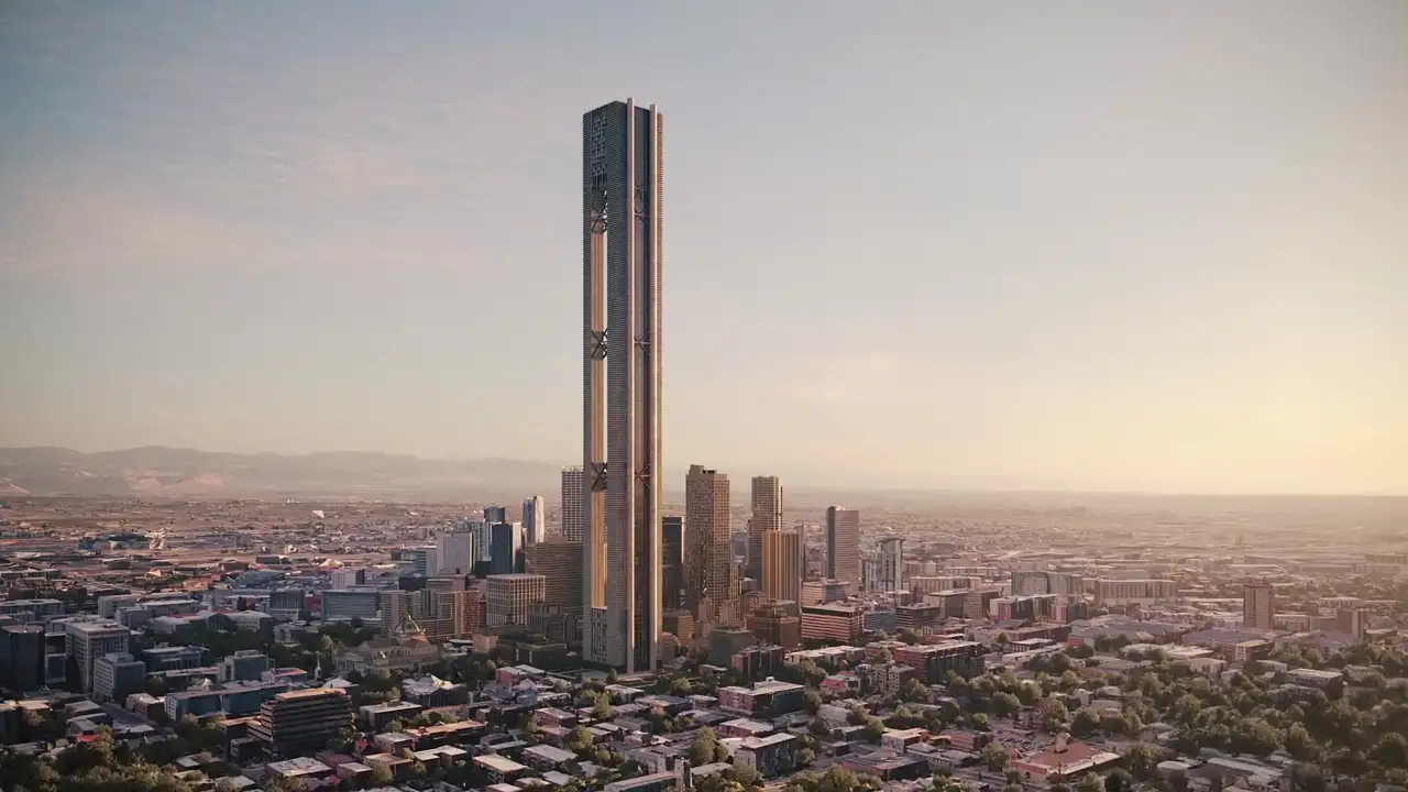torre de armazenamento de energia com baterias de gravidade e blocos de concreto