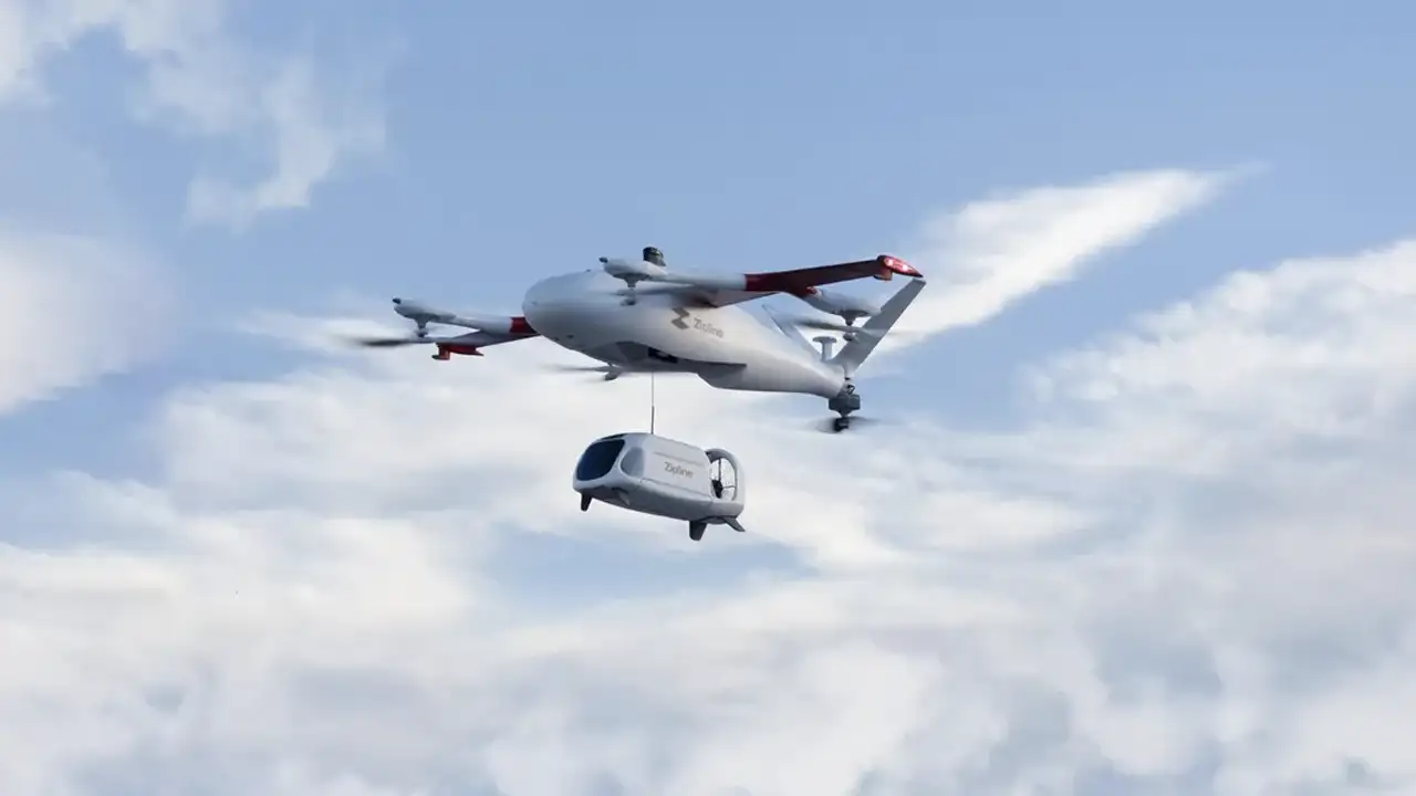 drone zipline plataforma 2 fazendo entrega por drone silenciosa