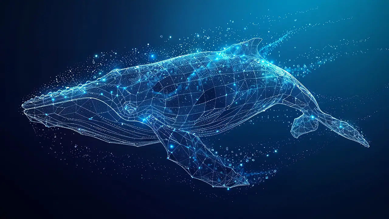 Grupo de baleias cachalote nadando no oceano profundo, cujos sons complexos estão sendo decodificados por inteligência artificial.