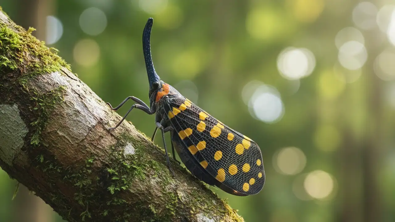 Close-up de um inseto exótico recém-descoberto em uma floresta tropical
