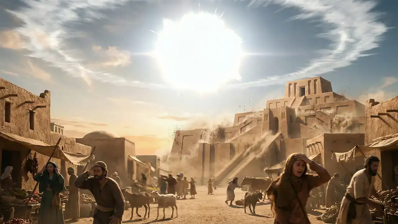 Ilustração representativa de pessoas em desespero em Sodoma e Gomorra