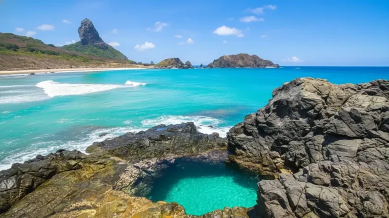 Infraestrutura sustentável do projeto Noronha Verde com painéis solares e natureza preservada.