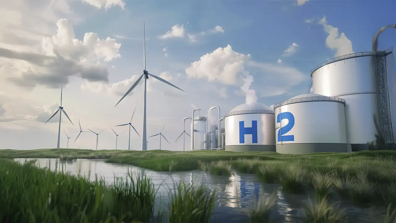 Usina de produção de Hidrogênio Verde utilizando energia solar e eólica.