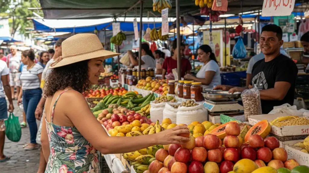 Pessoa escolhendo vegetais em uma feira orgânica